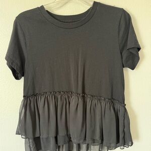 Abercrombie & Fitch Black Ruffled Tiered Short Sleeve Top